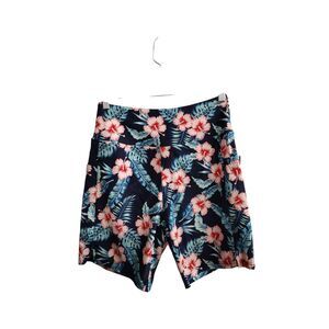 NWT Gradual Women's Small Blue Floral High Waist Swim‎ Shorts